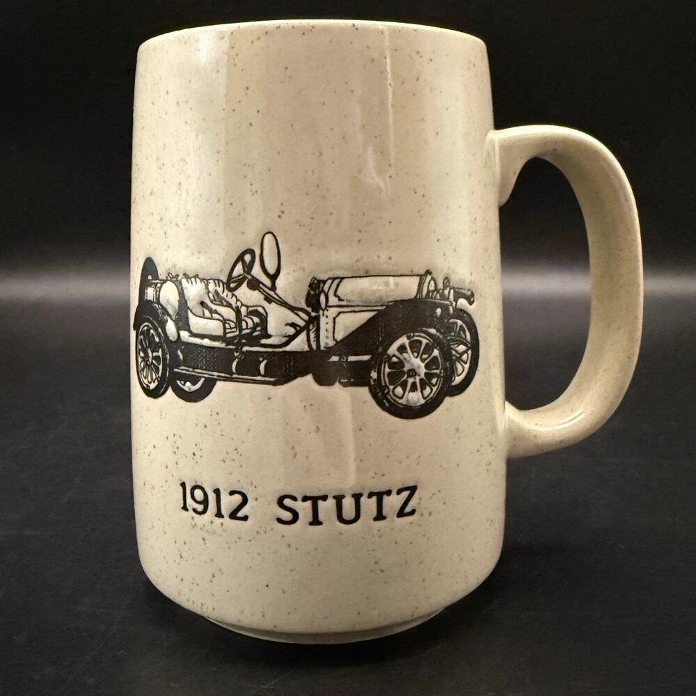 Vintage 1912 STUTZ Embossed Classic Car Hot Rods Speckled Stoneware Coffee Mug
